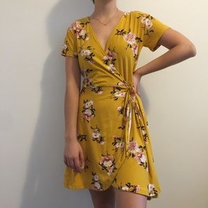 Yellow Wrap Style Dress
